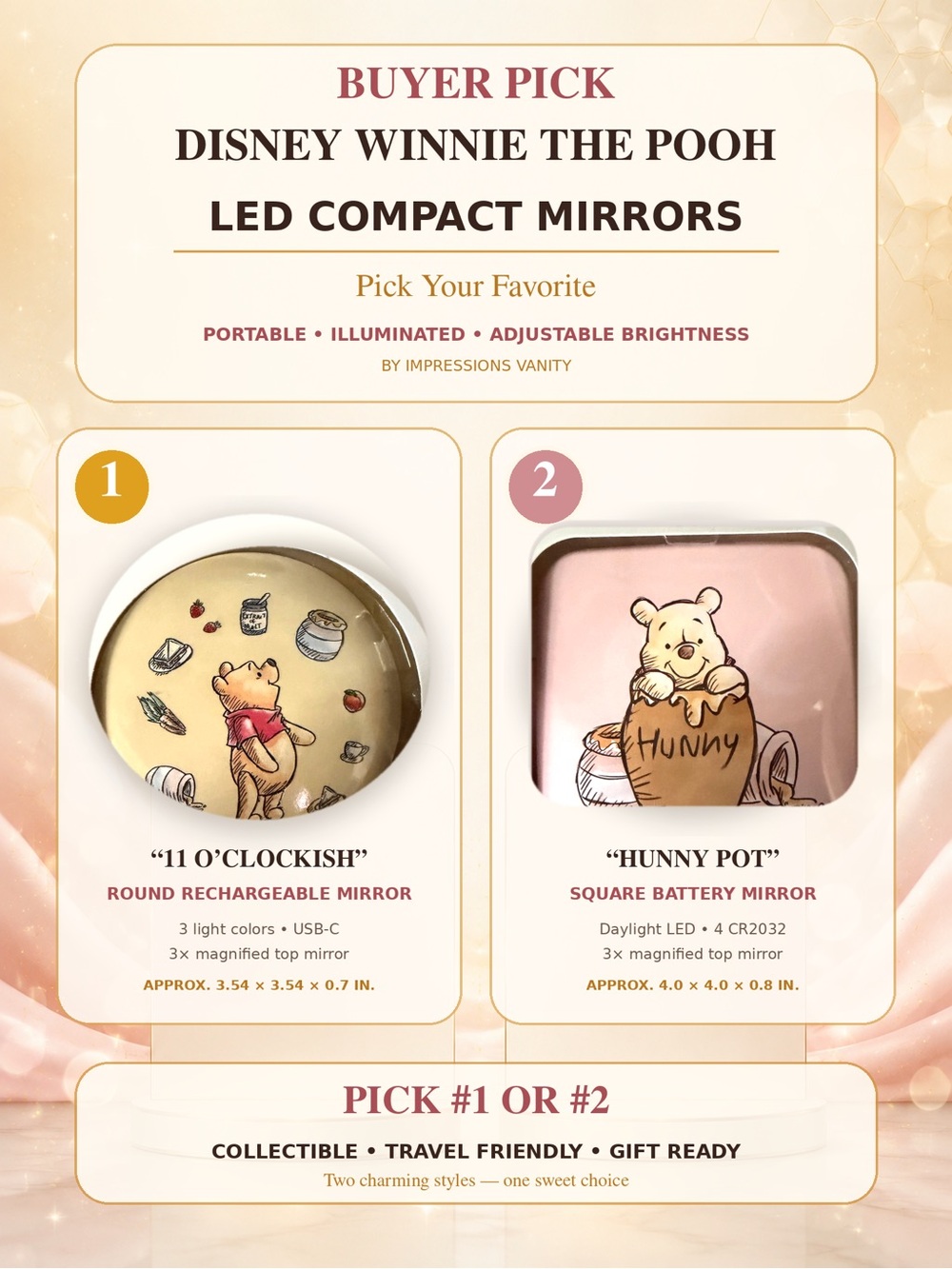 🍯 BUYER PICK – DISNEY WINNIE THE POOH LED COMPACT MIRRORS 🍯